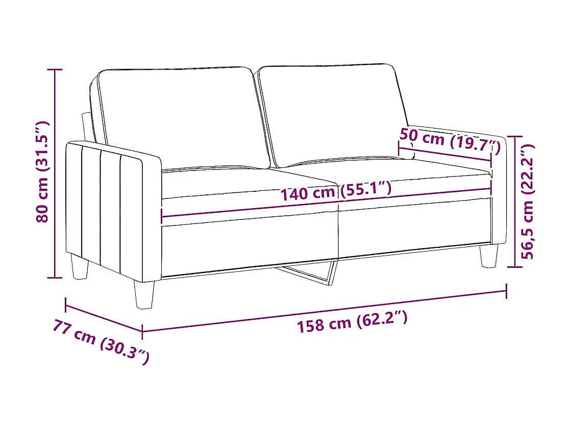 Canapé à 2 places Crème 140 cm Tissu