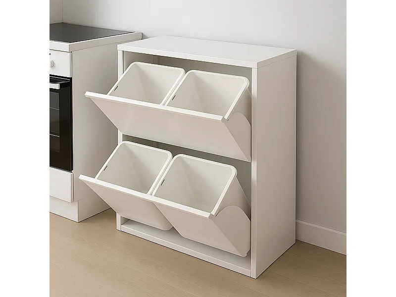 Mülleimer Borja, Abfalleimer, Behälter zur getrennten Abfallsammlung, Müllschrank, 60x25 h93 cm, WeiÃŸ