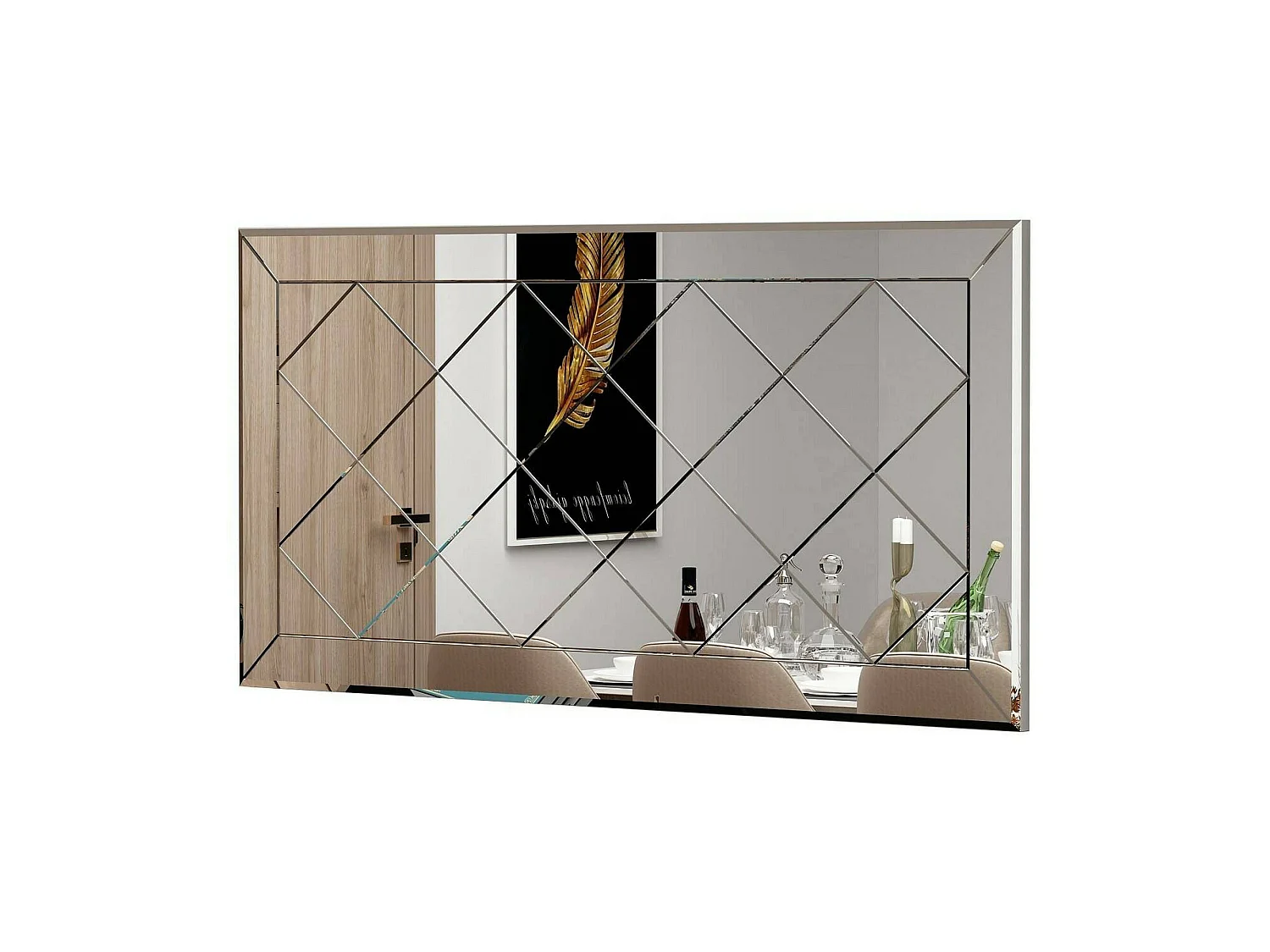 Miroir Qamar, Verre miroité, Objet d'ameublement mural, Décoration avec miroir, 60x2h120 cm, Blanc