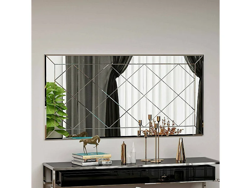 Miroir Qamar, Verre miroité, Objet d'ameublement mural, Décoration avec miroir, 60x2h120 cm, Blanc