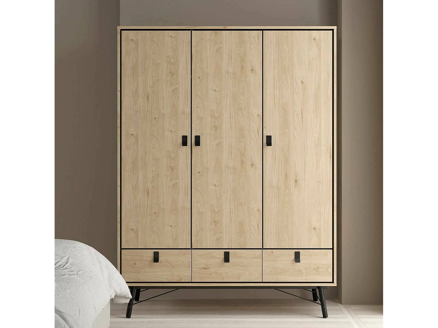 Garde-robe 3 portes Dsalvion, Meubles de chambre, Penderie de plain-pied, Placard à vêtements, 150x60 h200 cm, Chêne clair