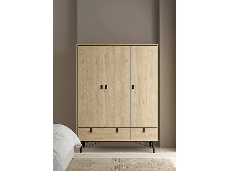 Dsalvion 3-deurskast, Slaapkamermeubel, Inloopkast, Kledingkast, 150x60 h200 cm, Eiken