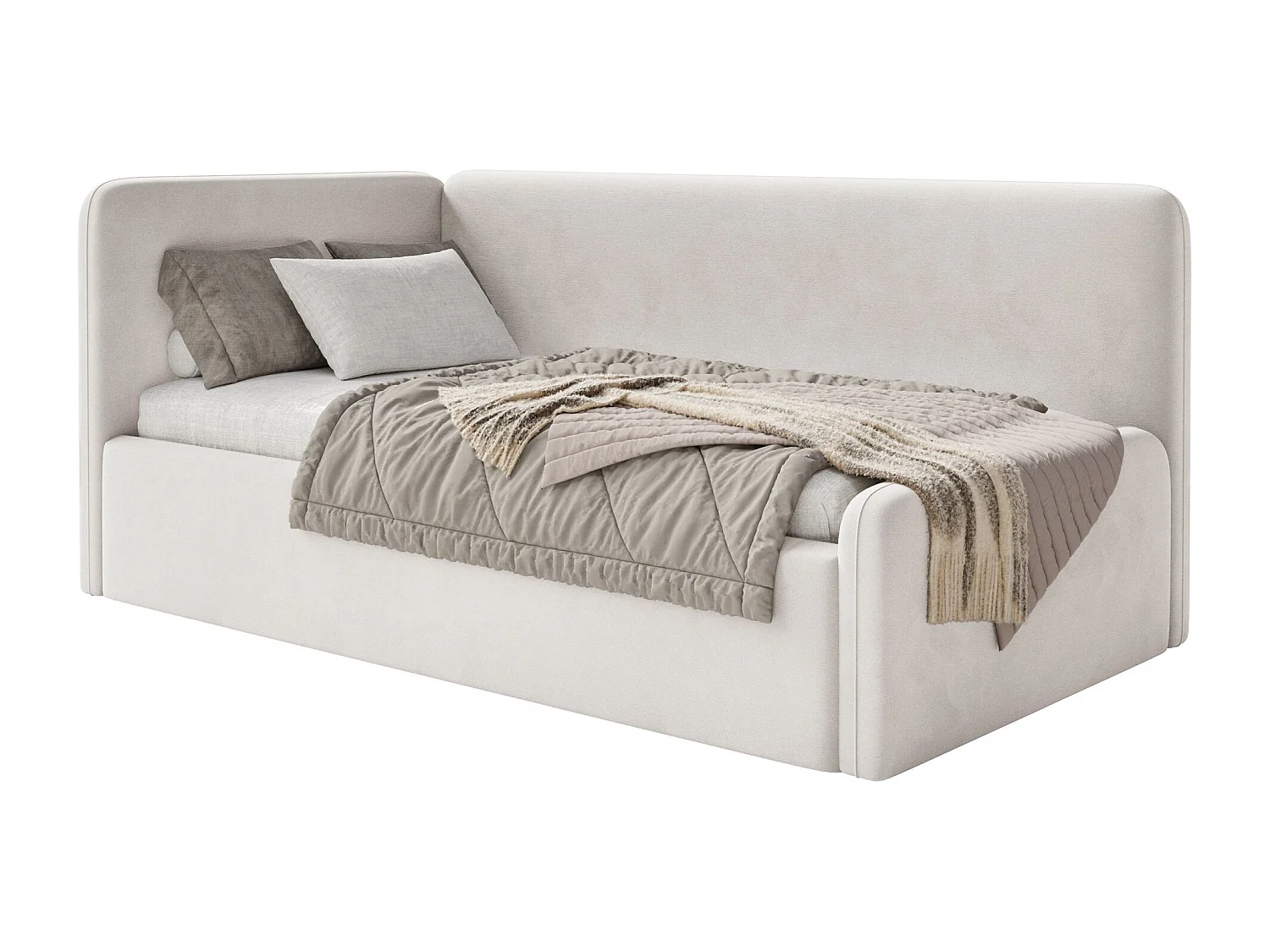 Lit junior 90x200 – tête de lit à droite – velours – beige clair – FANKO