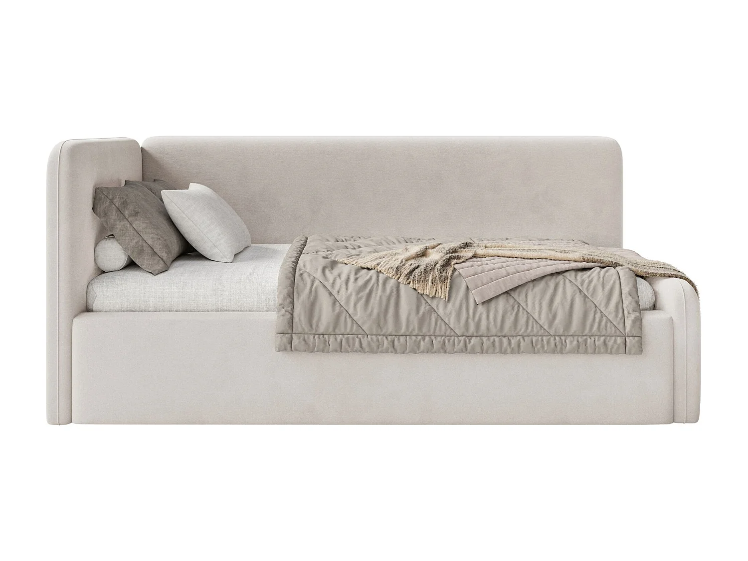Lit junior 90x200 – tête de lit à droite – velours – beige clair – FANKO
