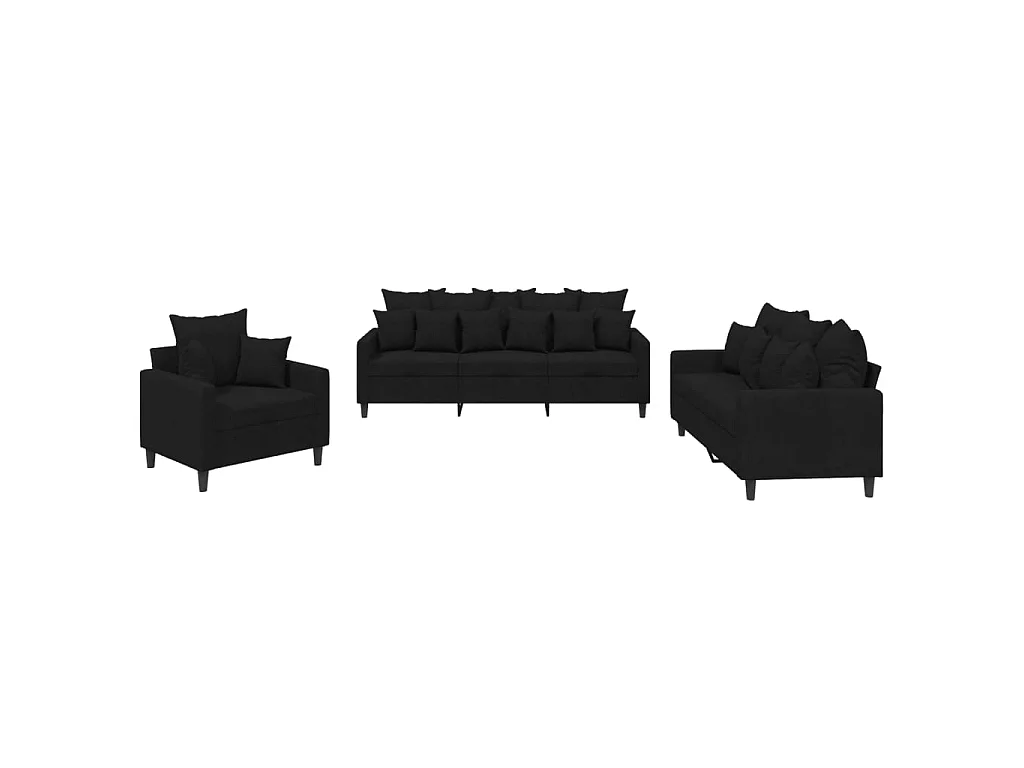 3-tlg. Sofagarnitur mit Kissen Schwarz Samt