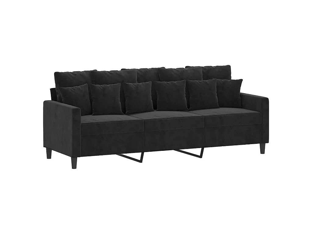 3-tlg. Sofagarnitur mit Kissen Schwarz Samt