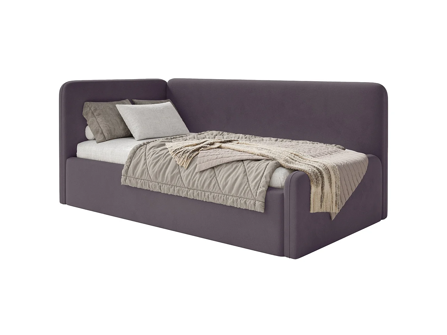 Tienerbed 90x200 met hoofdbord links – velours – paars – FANKO