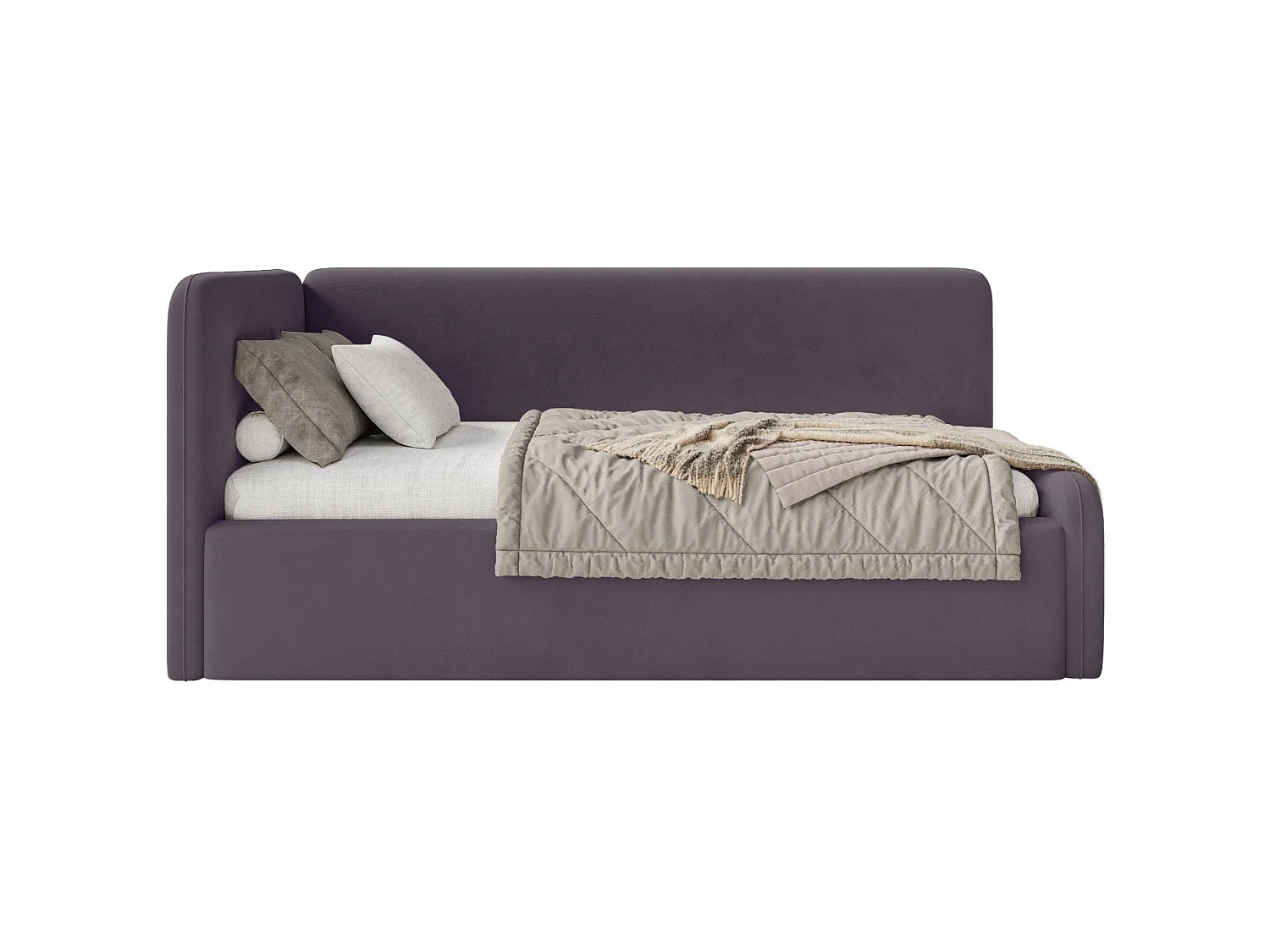 Tienerbed 90x200 met hoofdbord links – velours – paars – FANKO