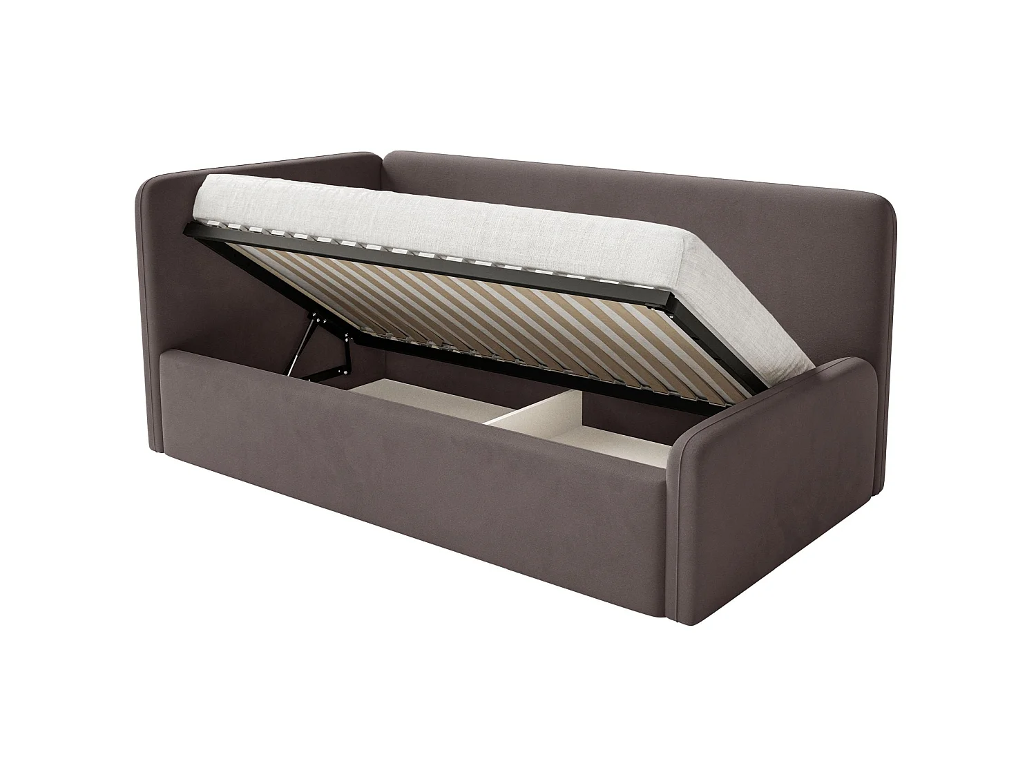 Tienerbed 90x200 met hoofdbord links – velours – bruin – FANKO