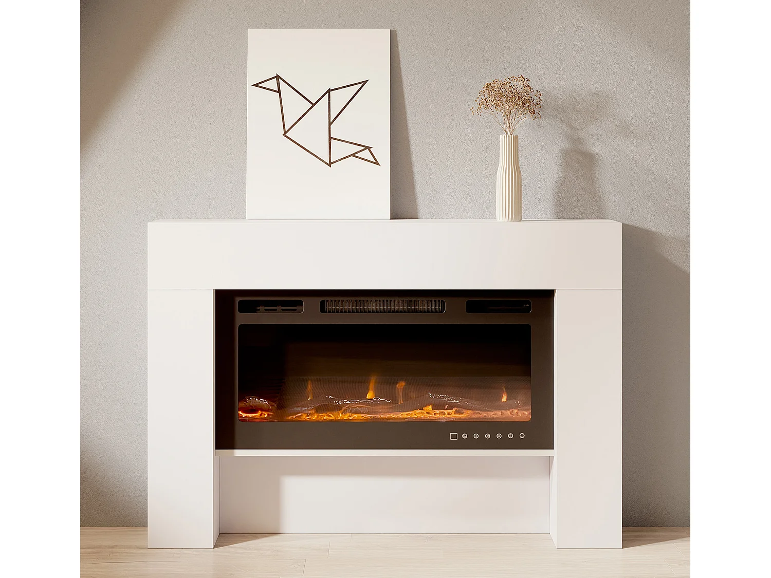 Mueble con chimenea para Salón comedor en Blanco 127,4x21x86,6cm Candela