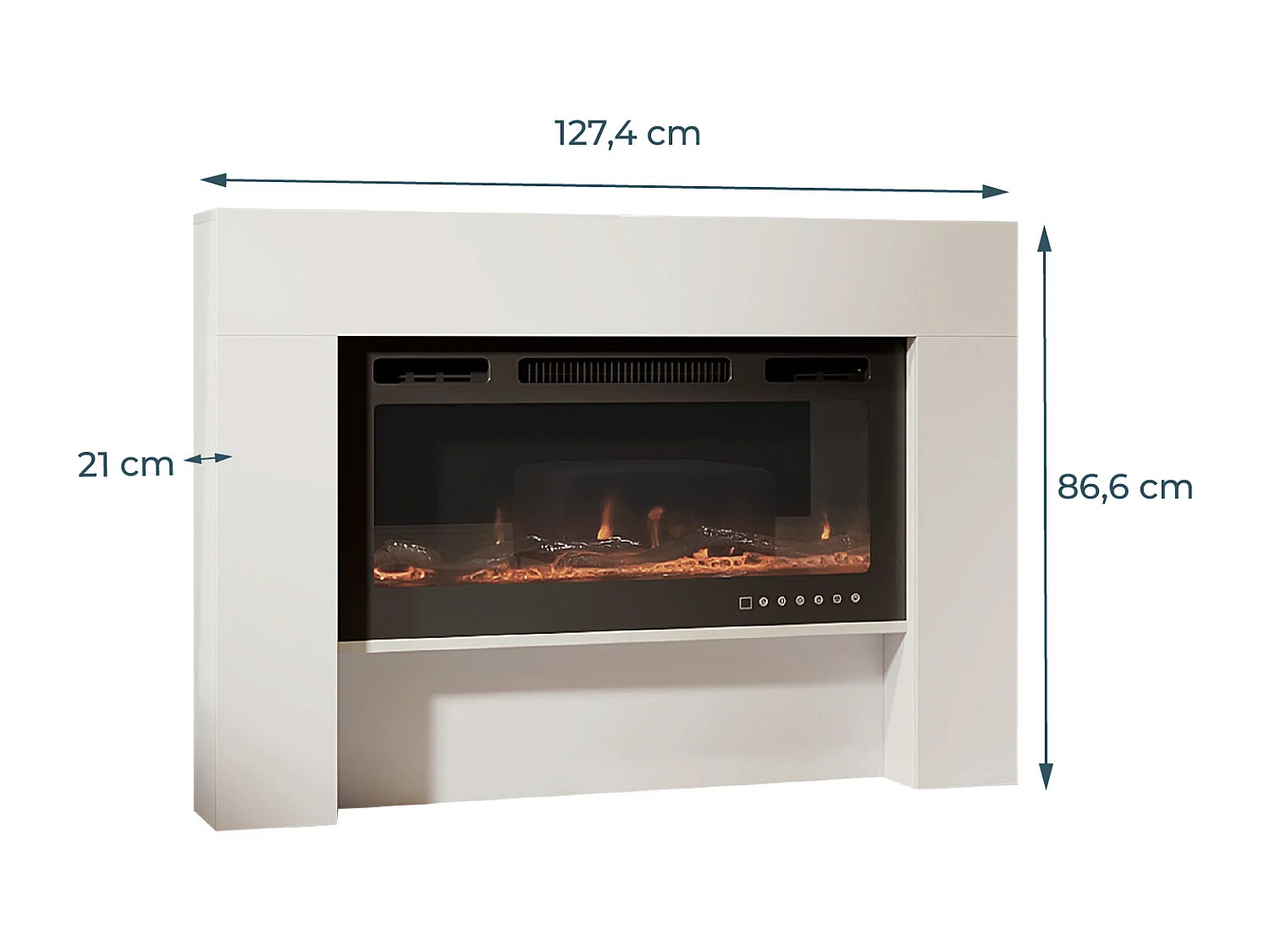 Mueble con chimenea para Salón comedor en Blanco 127,4x21x86,6cm Candela