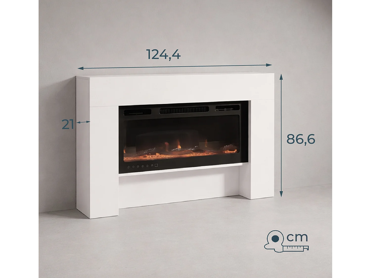 Mueble con chimenea para Salón comedor en Blanco 127,4x21x86,6cm Candela