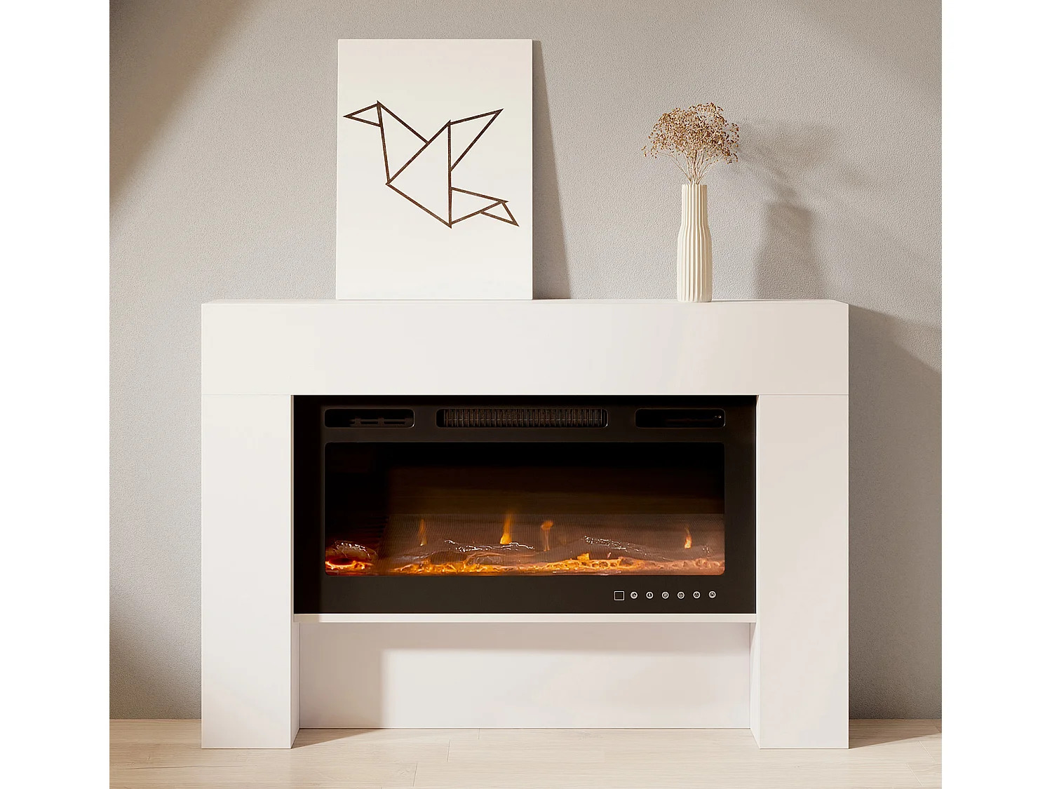 Meuble avec Cheminée pour Salon Salle à manger en Blanc 127,4x21x86,6cm Candela