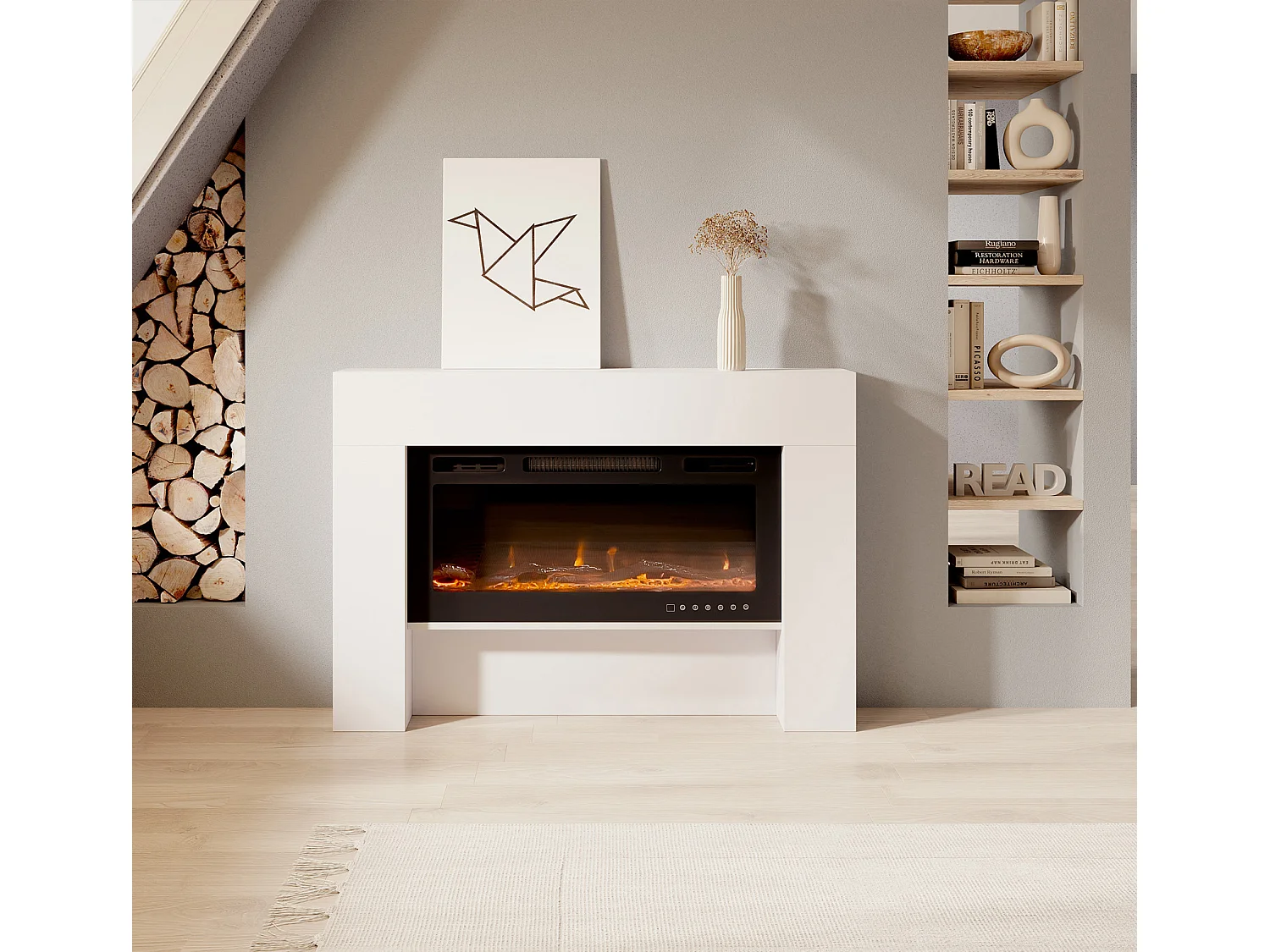 Meuble avec Cheminée pour Salon Salle à manger en Blanc 127,4x21x86,6cm Candela