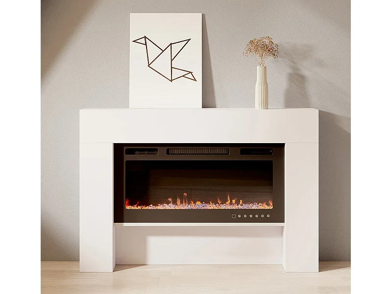 Mueble con chimenea para Salón comedor en Blanco 127,4x21x86,6cm Candela