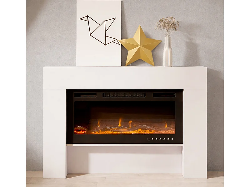 Mueble con chimenea para Salón comedor en Blanco 127,4x21x86,6cm Candela