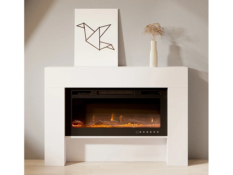 Mueble con chimenea para Salón comedor en Blanco 127,4x21x86,6cm Candela