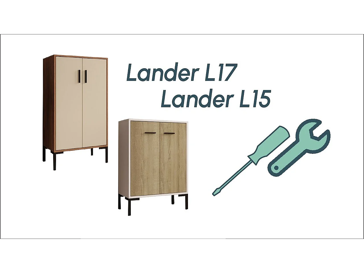 Bahut Buffet bas pour Salon Salle à manger en Noyer Ambar et Beige 60x30x84cm Lander L15