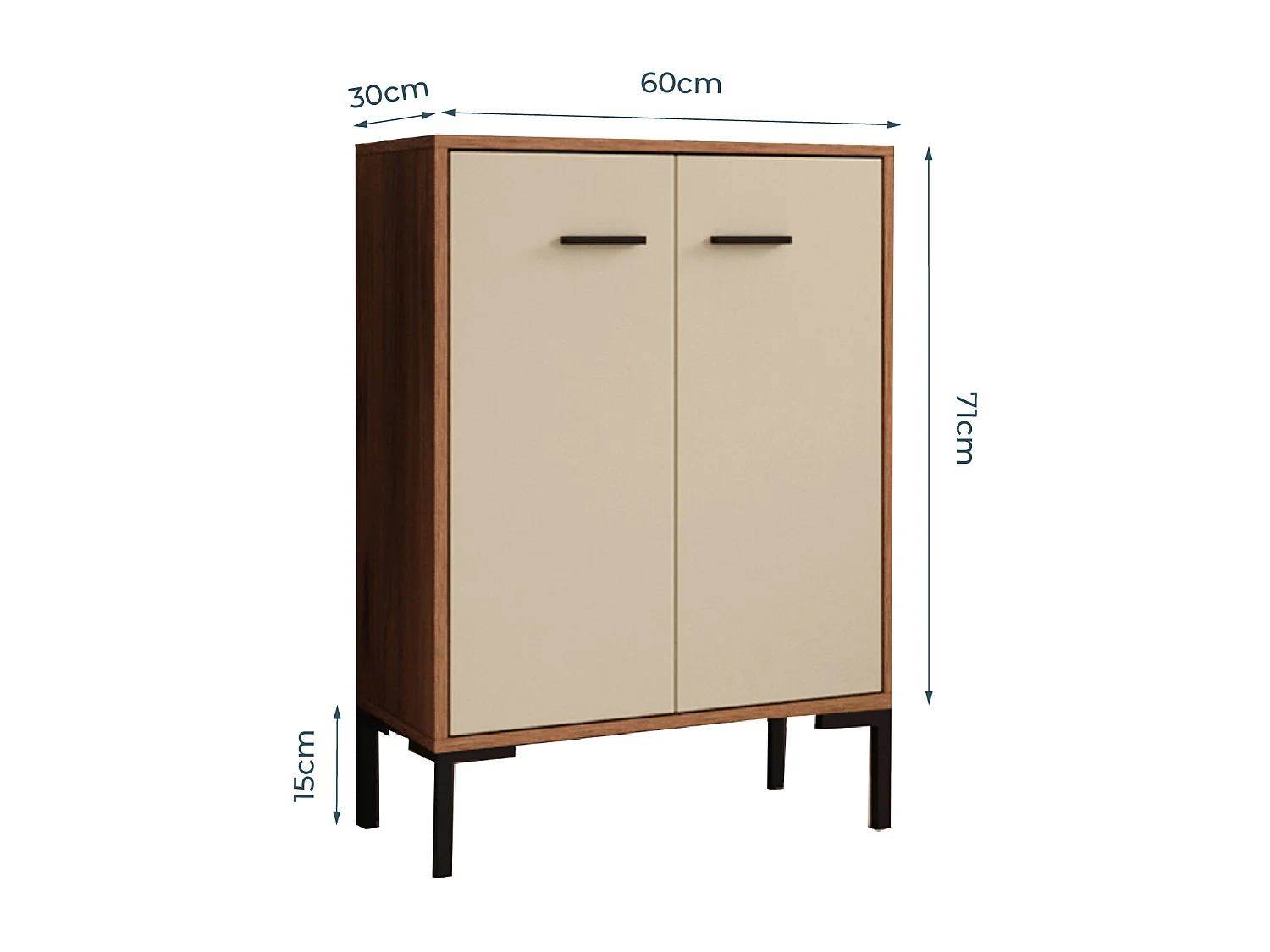 Aparador pequeño para Salón comedor en Nogal Ambar y Beige 60x30x84cm Lander L15