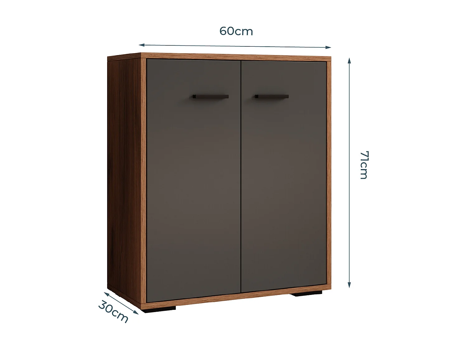 Aparador pequeño para Salón comedor en Nogal Ambar y Gris 60x30x71cm Lander L2