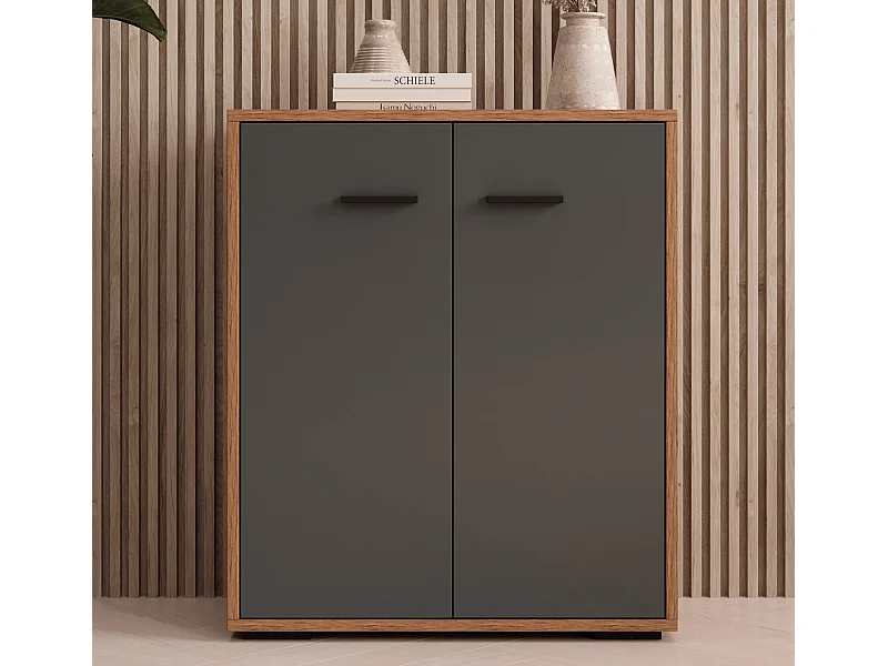 Aparador pequeño para Salón comedor en Nogal Ambar y Gris 60x30x71cm Lander L2