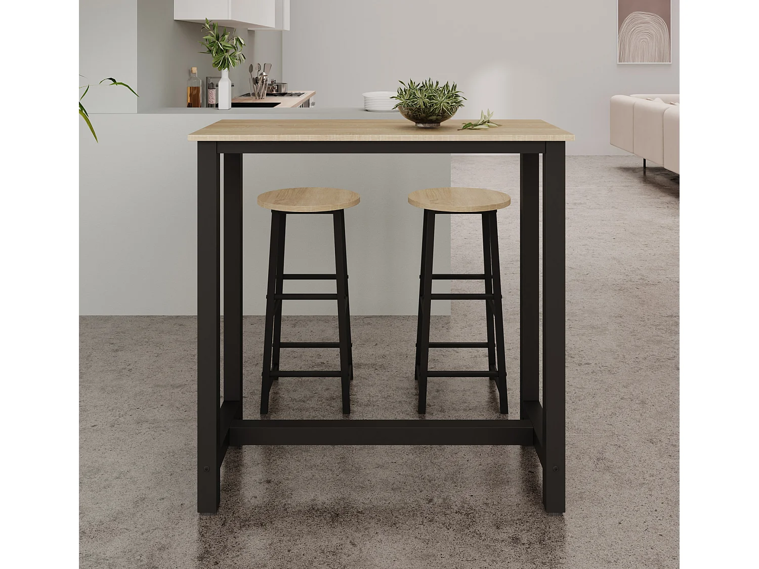 Table haute avec 2 tabourets en Noir et Sonoma 100x40x100cm Ani