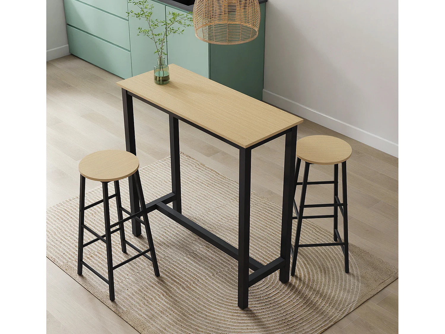 Table haute avec 2 tabourets en Noir et Sonoma 100x40x100cm Ani