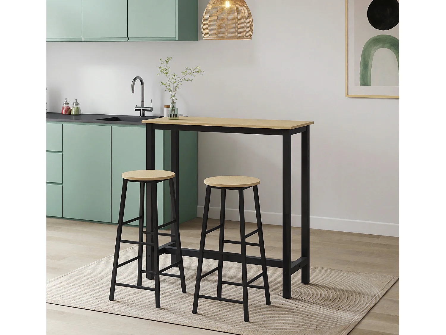 Table haute avec 2 tabourets en Noir et Sonoma 100x40x100cm Ani