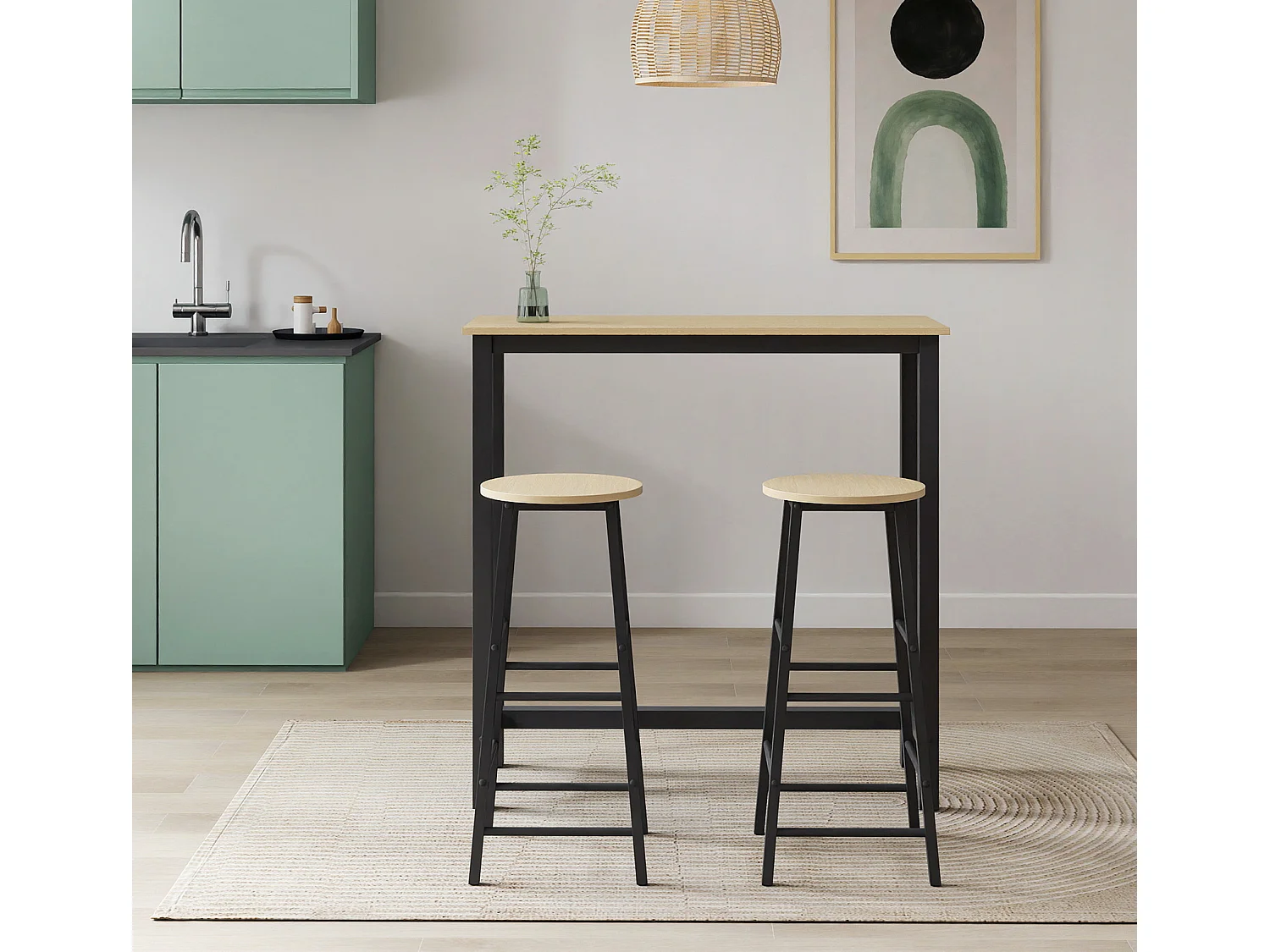 Table haute avec 2 tabourets en Noir et Sonoma 100x40x100cm Ani