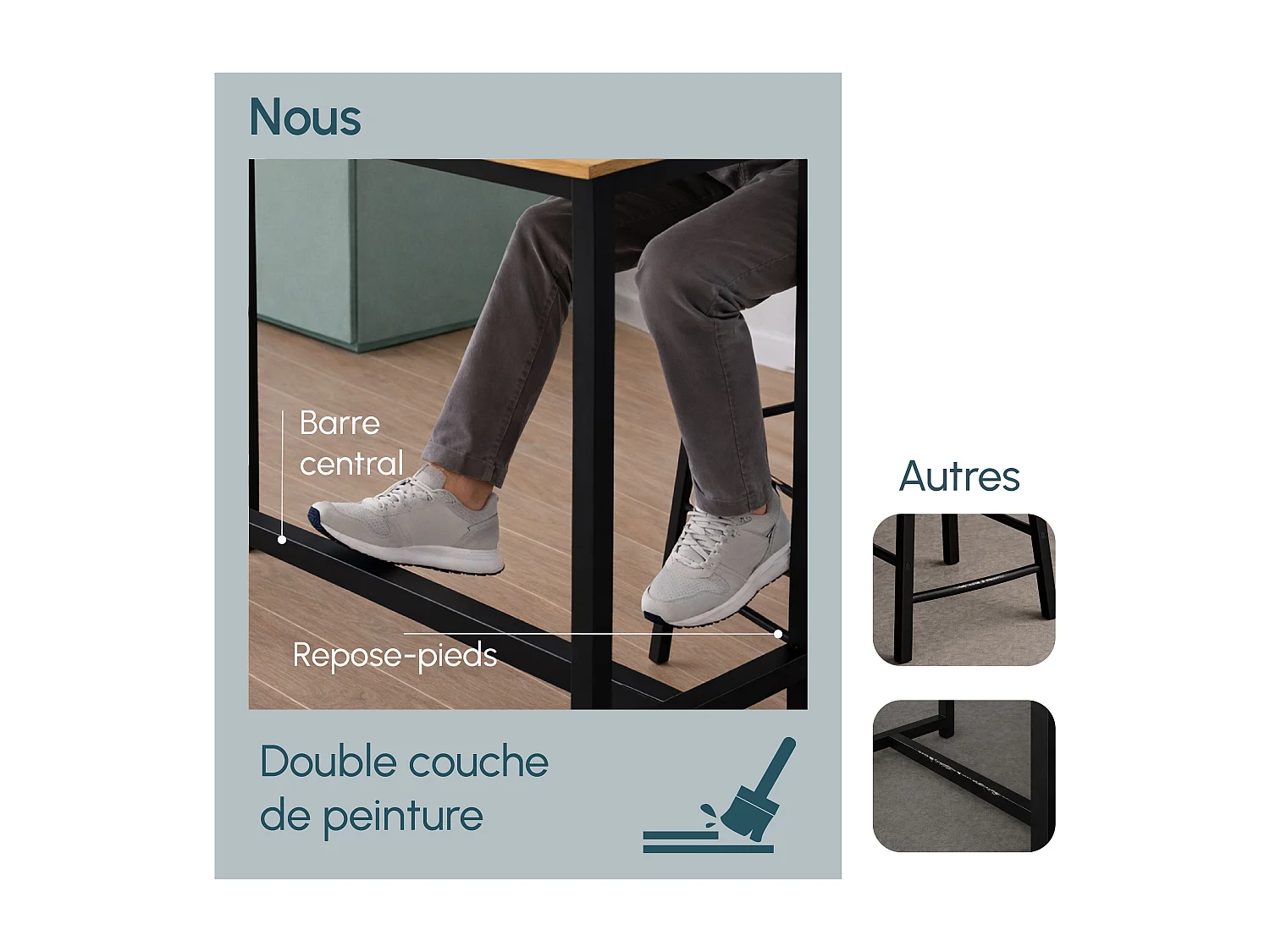 Table haute avec 2 tabourets en Noir et Sonoma 100x40x100cm Ani