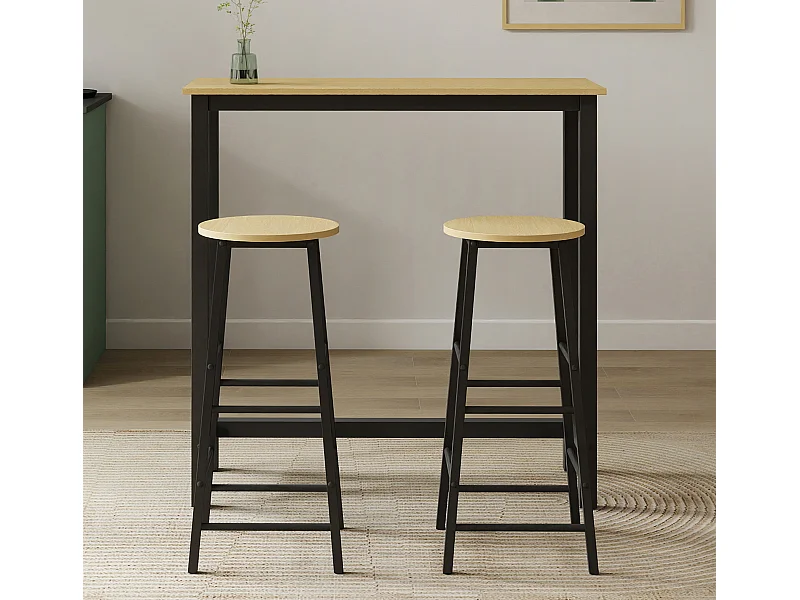 Mesa alta con taburetes para Cocina Comedor en Negro y Sonoma 100x40x100cm Ani