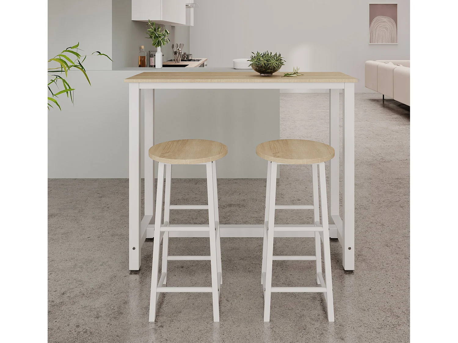 Tabourets pour Cuisine Salle à manger en Blanc et Sonoma 33x33x71cm Lucca