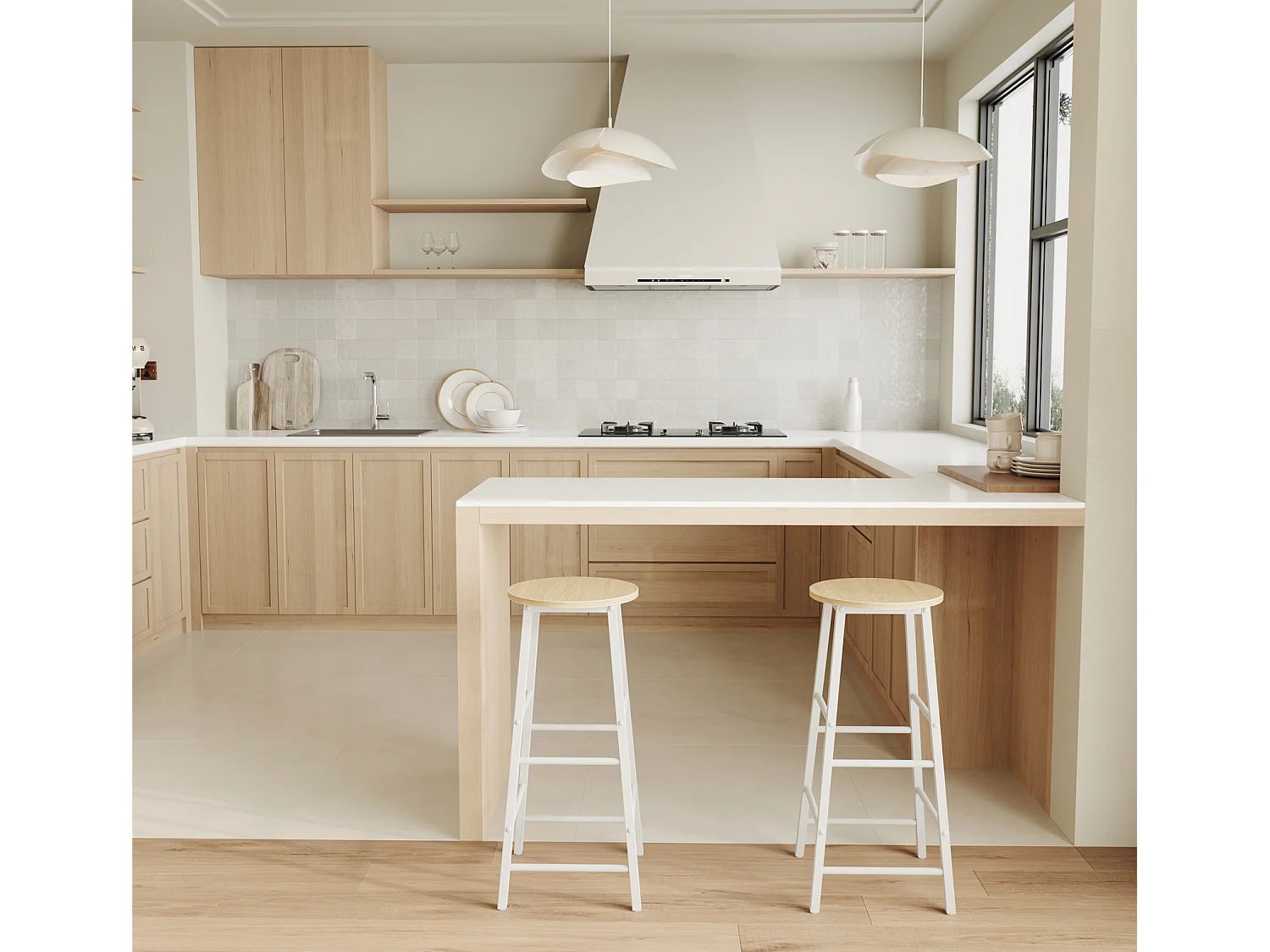 Tabourets pour Cuisine Salle à manger en Blanc et Sonoma 33x33x71cm Lucca