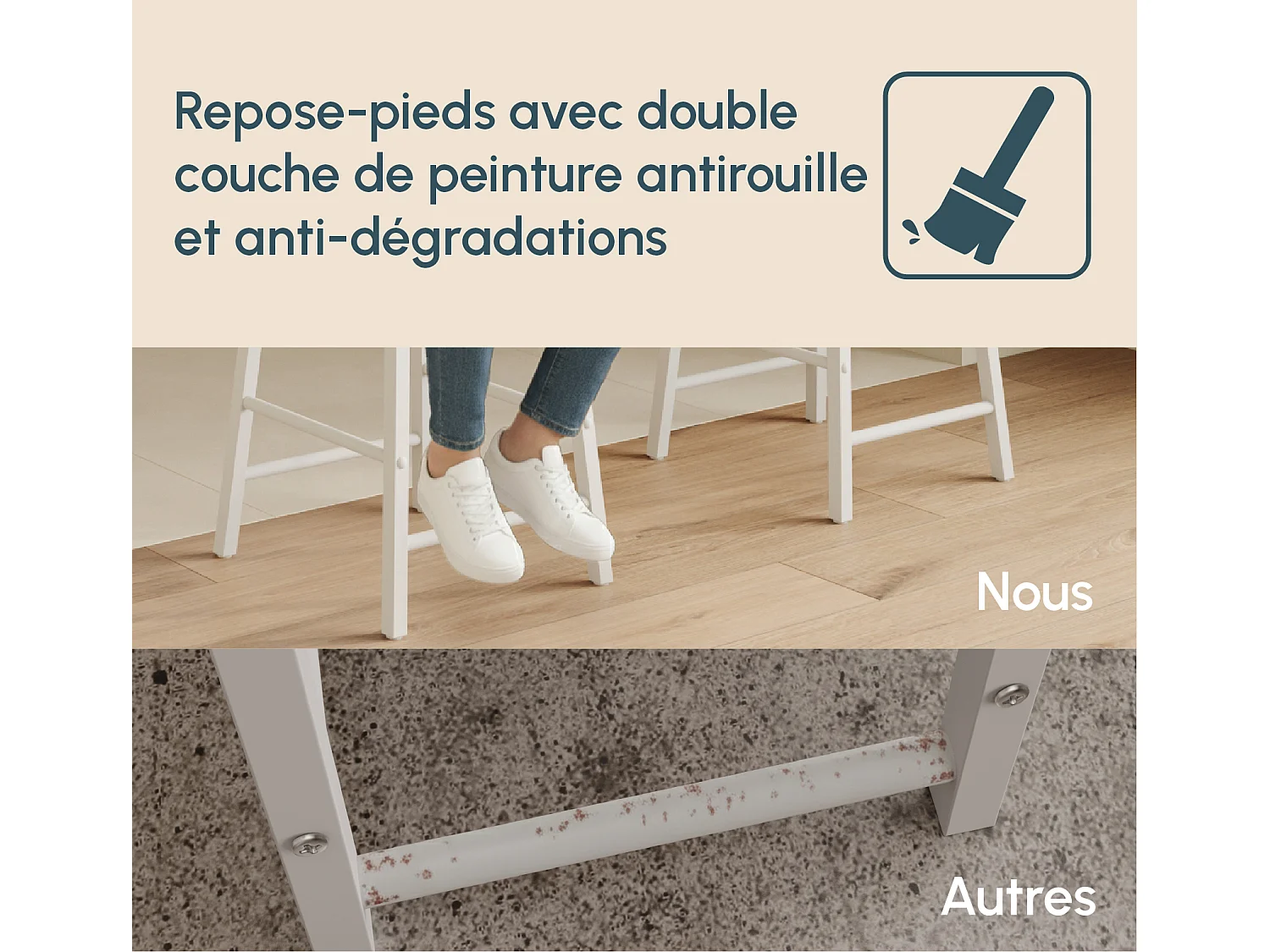 Tabourets pour Cuisine Salle à manger en Blanc et Sonoma 33x33x71cm Lucca