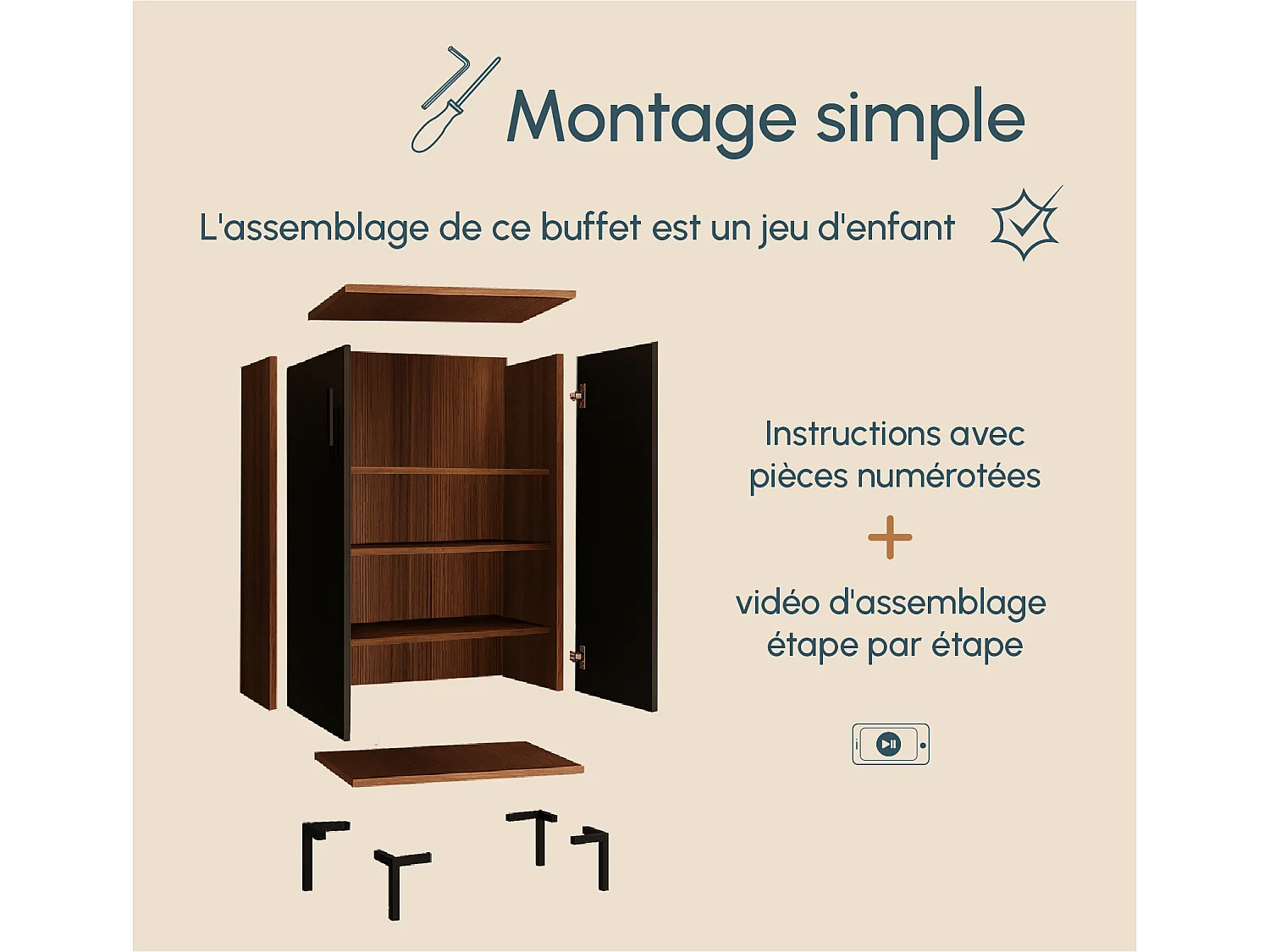 Aparador pequeño para Salón comedor en Nogal Ambar y Gris 60x35x110,5cm Lander L17