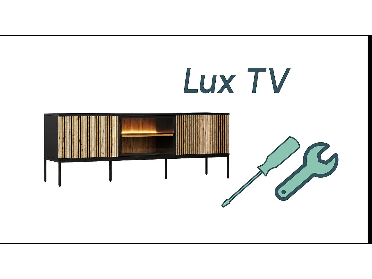 Meuble TV en Coleur Noir et Chêne Eos avec LED 153,4x39x56cm Lux