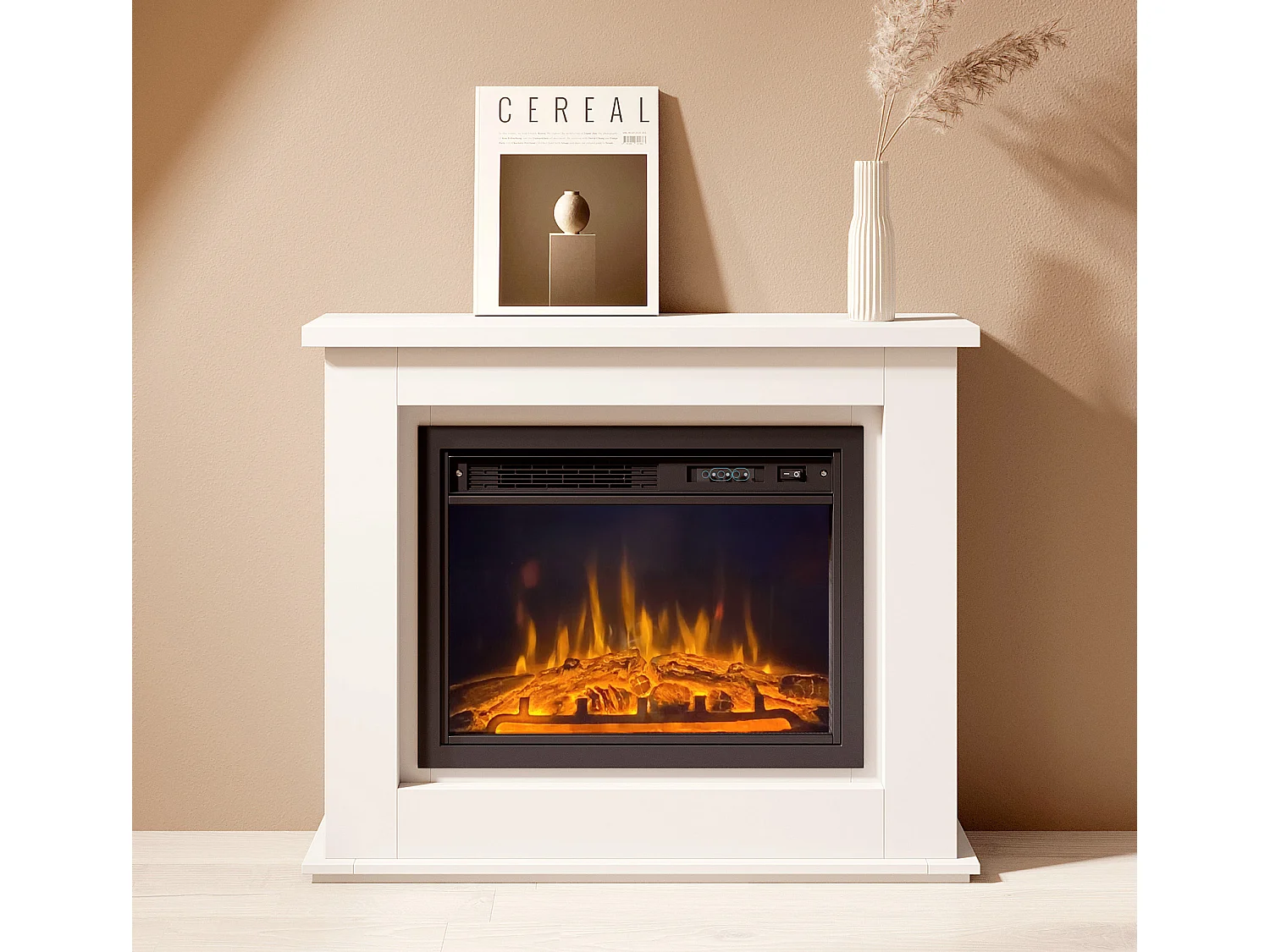 Mueble con chimenea para Salón comedor en Blanco 98x27,5x81cm Alaska