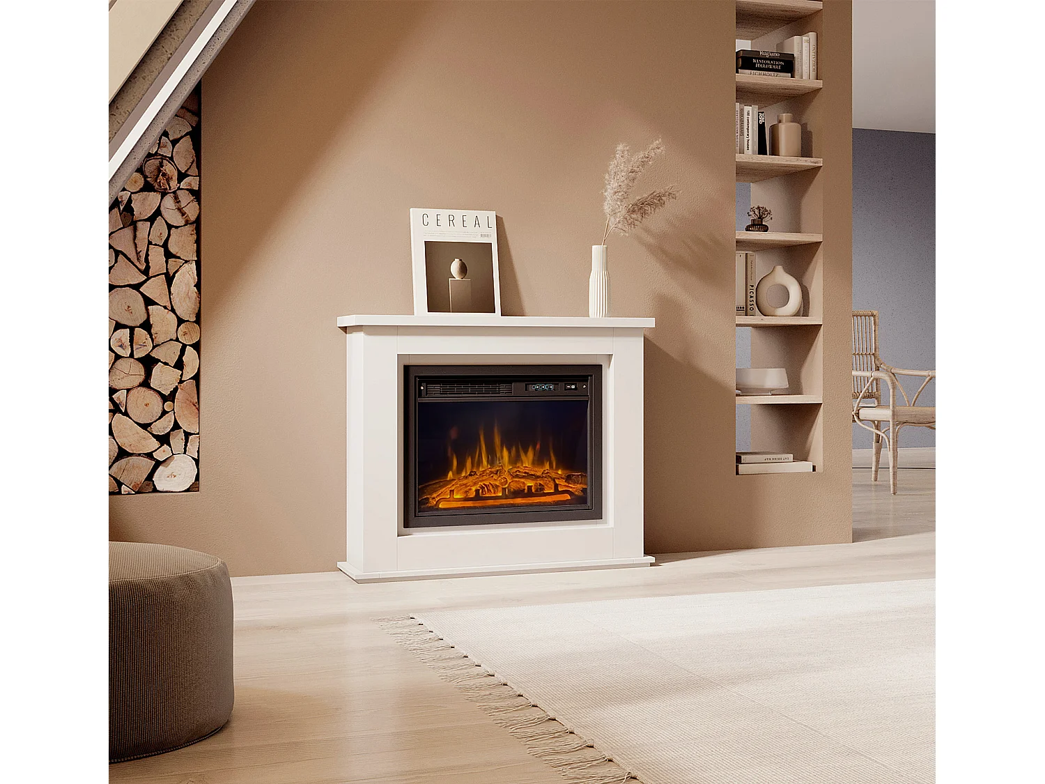 Mueble con chimenea para Salón comedor en Blanco 98x27,5x81cm Alaska