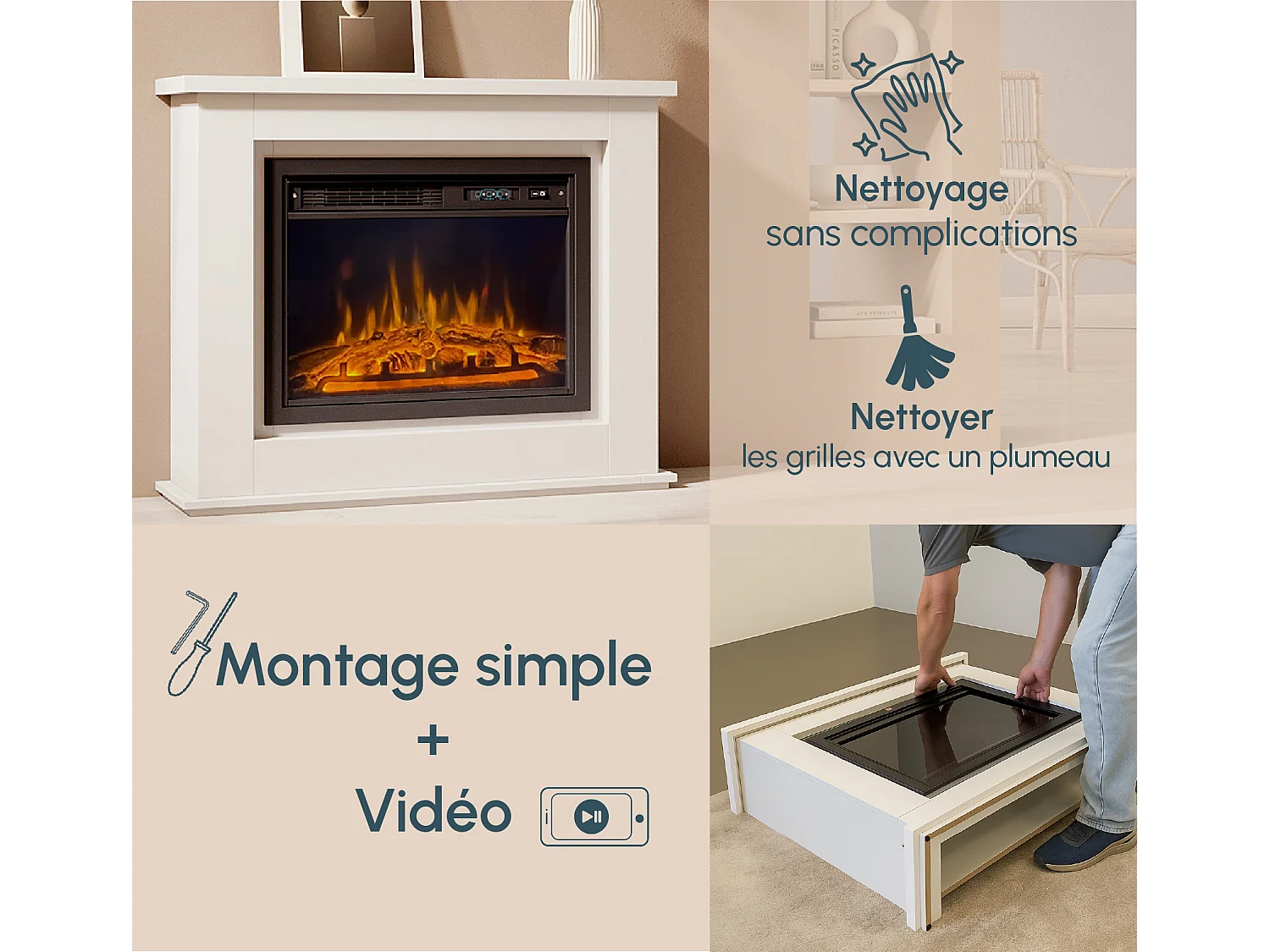 Mueble con chimenea para Salón comedor en Blanco 98x27,5x81cm Alaska