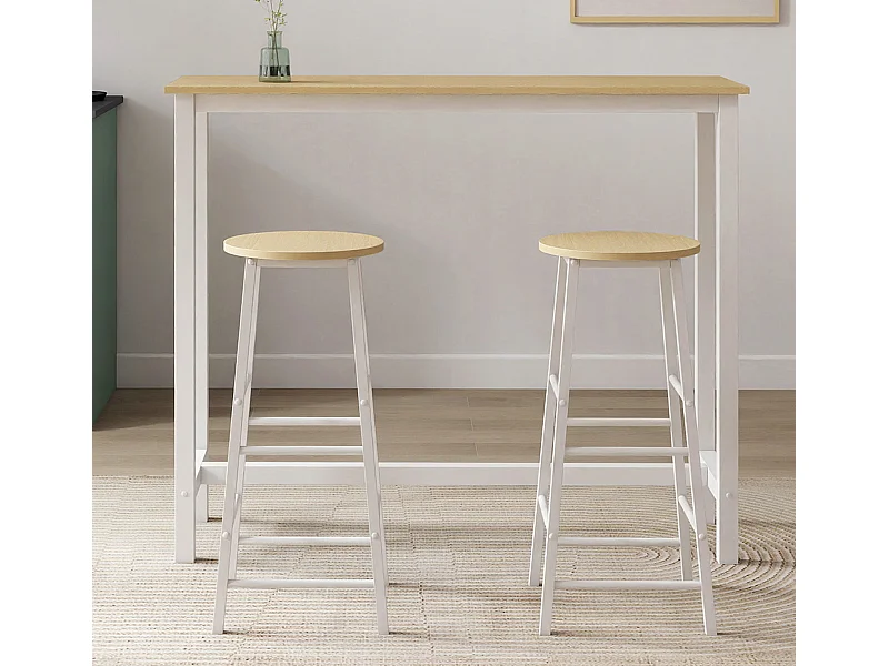 Table haute avec 2 tabourets en Blanc et Sonoma 120x40x100cm Ani