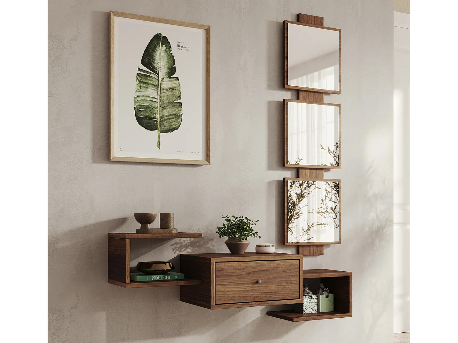 Recibidor para Entrada Pasillo en Nogal Ambar 99x22x145cm Neo