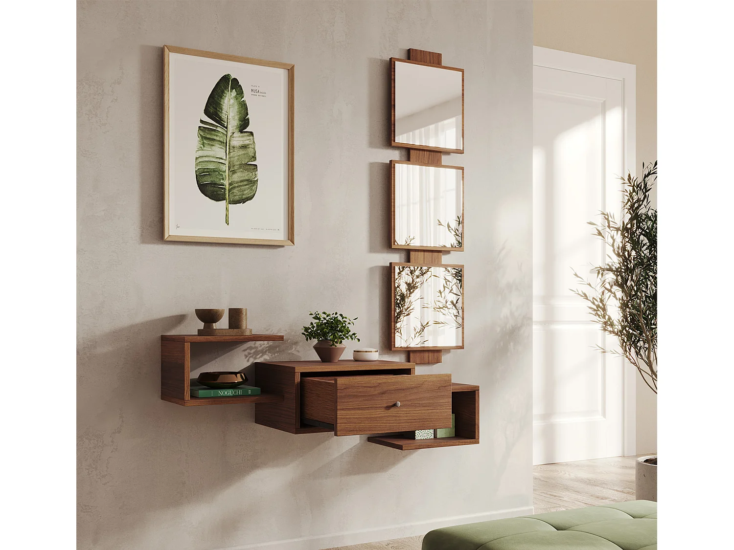 Recibidor para Entrada Pasillo en Nogal Ambar 99x22x145cm Neo