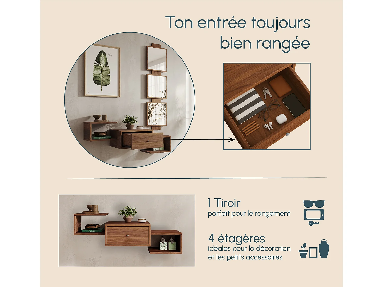 Recibidor para Entrada Pasillo en Nogal Ambar 99x22x145cm Neo