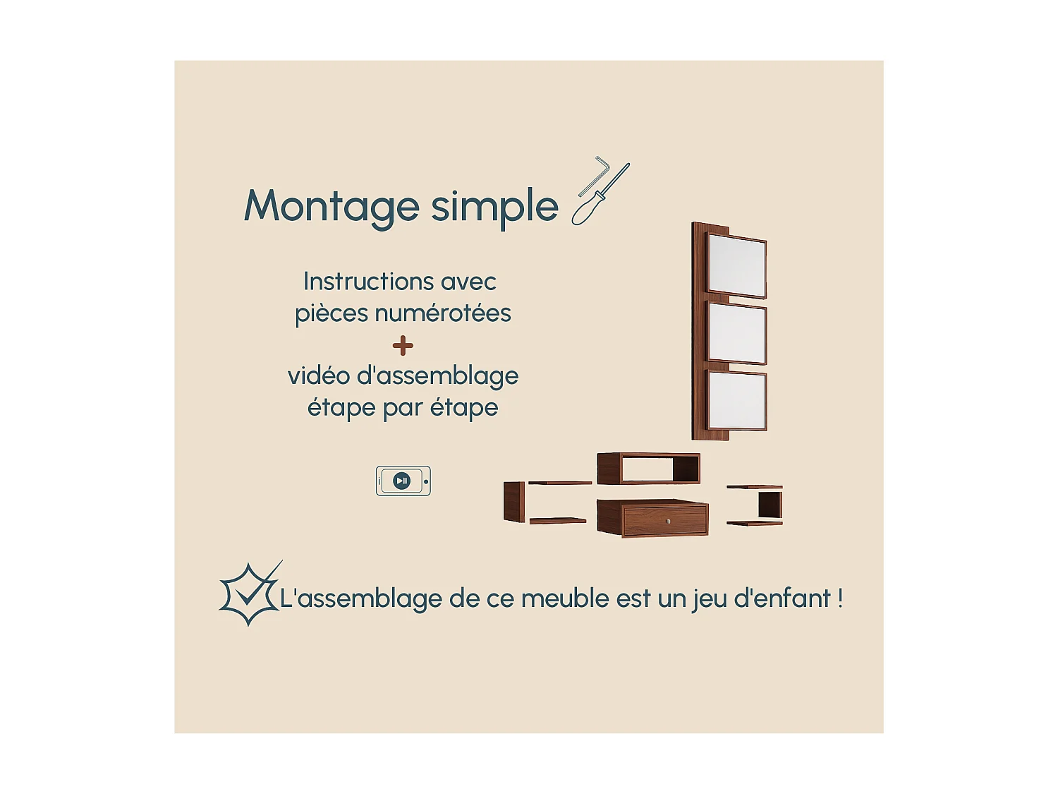 Recibidor para Entrada Pasillo en Nogal Ambar 99x22x145cm Neo