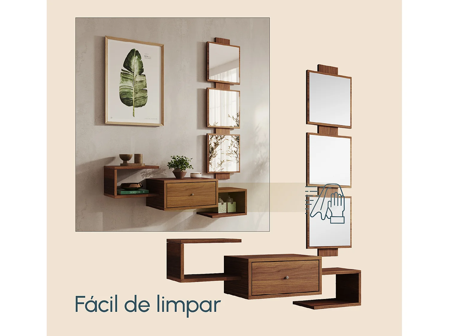 Recibidor para Entrada Pasillo en Nogal Ambar 99x22x145cm Neo