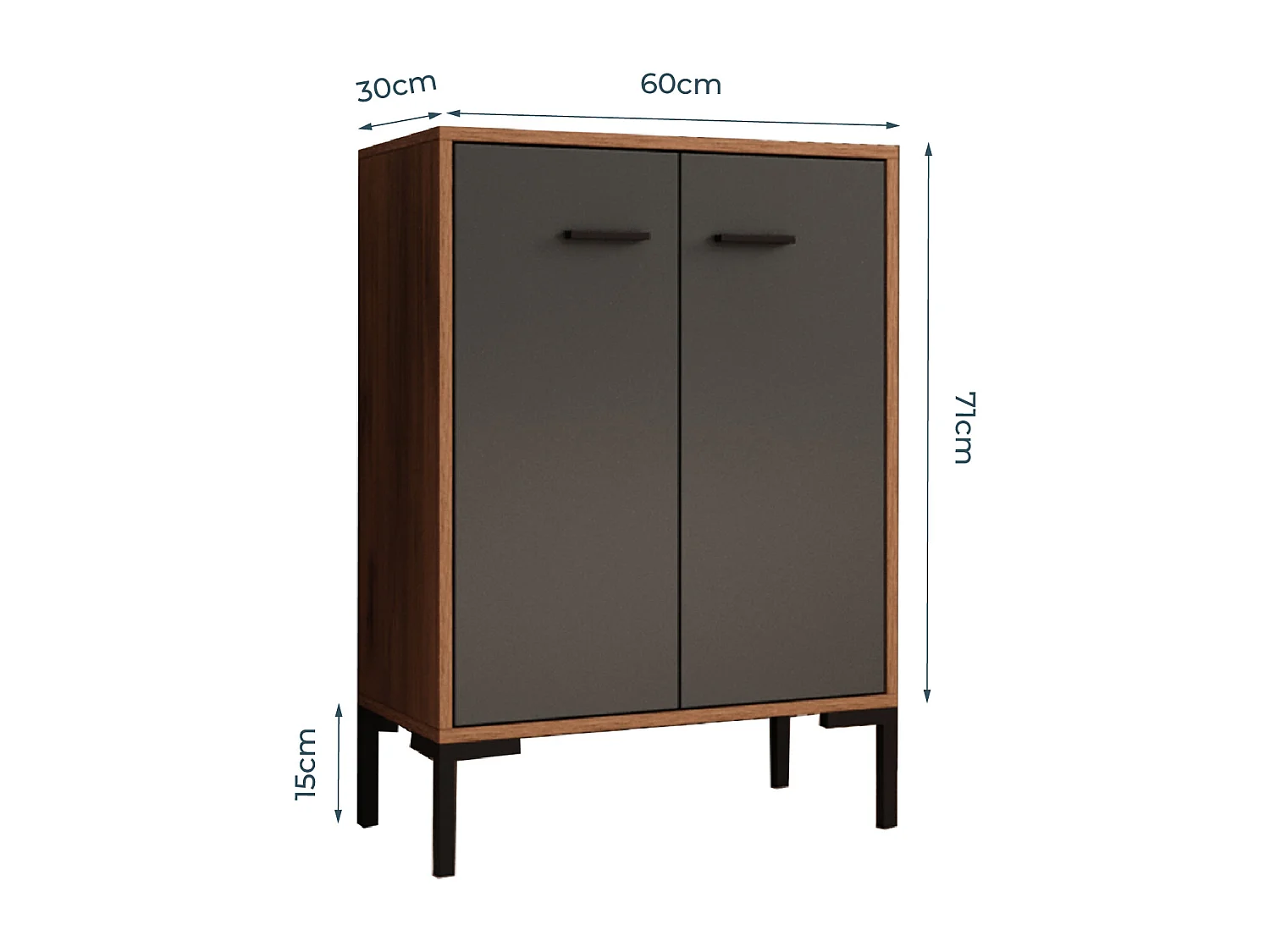 Bahut Buffet bas pour Salon Salle à manger en Noyer Ambar et Gris 60x30x84cm Lander L15