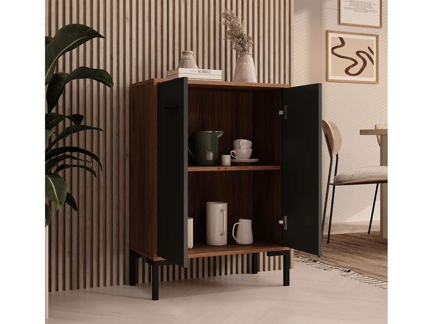 Aparador pequeño para Salón comedor en Nogal Ambar y Gris 60x30x84cm Lander L15