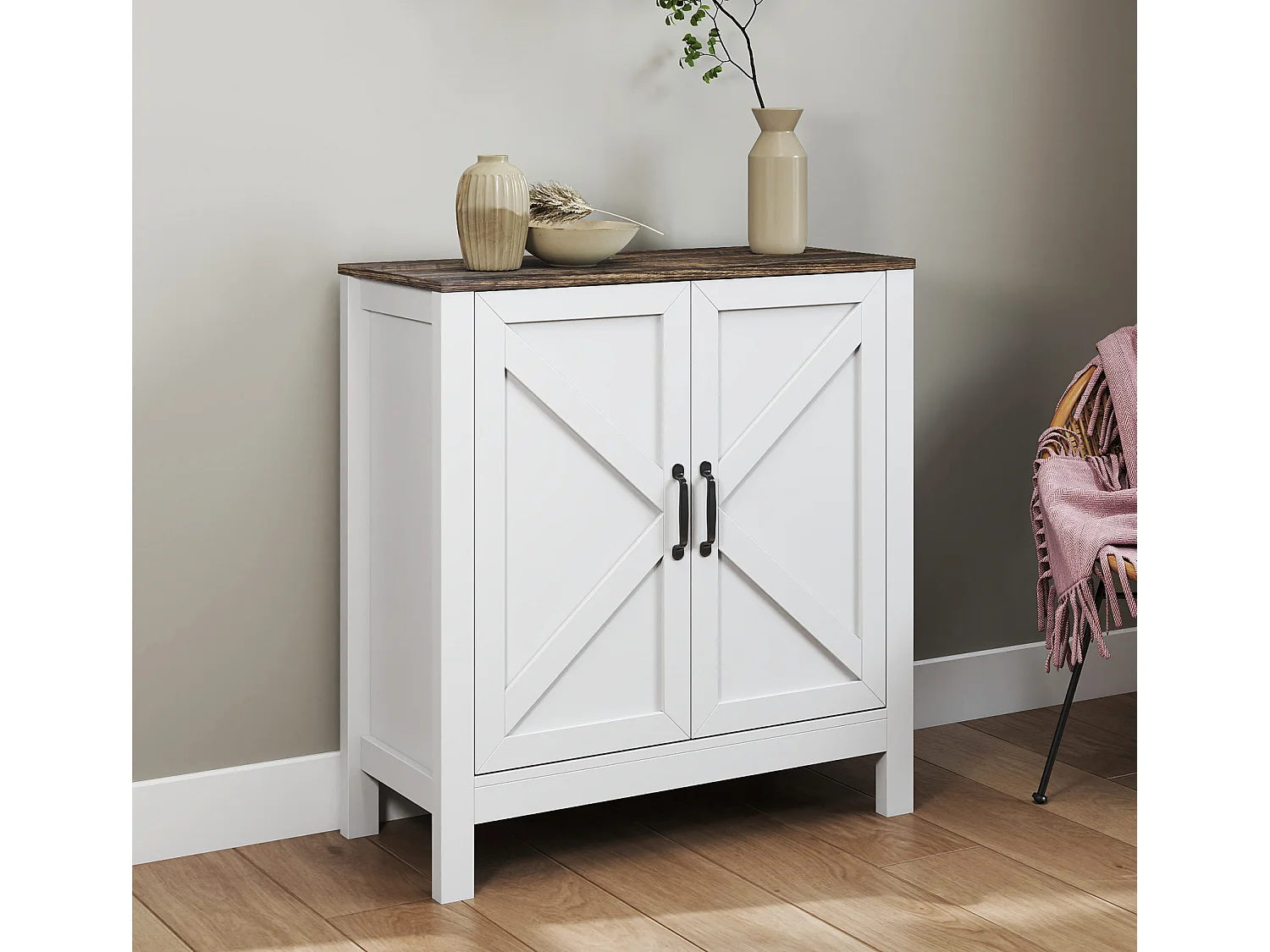 Aparador para Salón comedor en Color Blanco y Roble Rustic 80x35x85cm Olivia