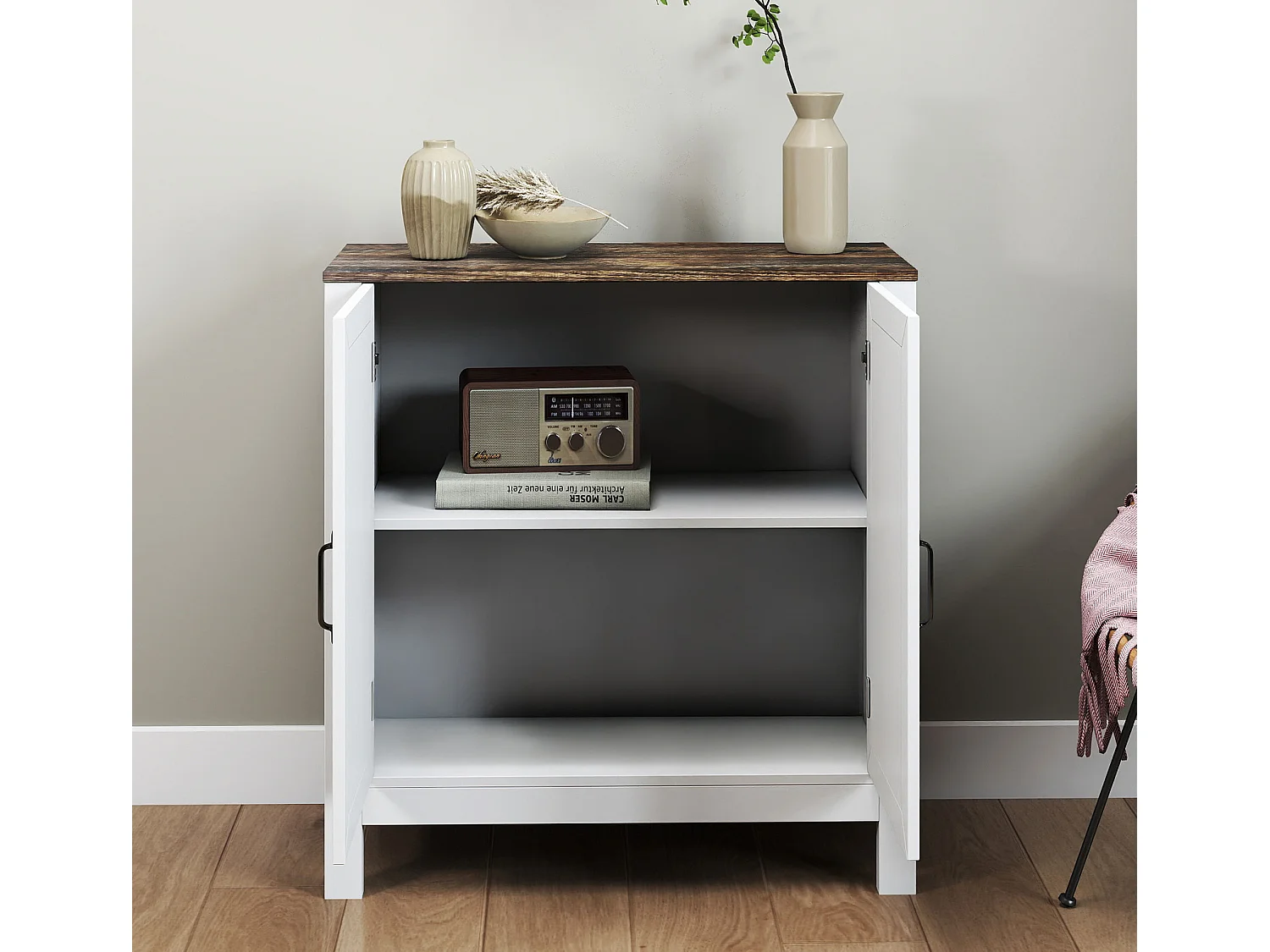 Aparador para Salón comedor en Color Blanco y Roble Rustic 80x35x85cm Olivia