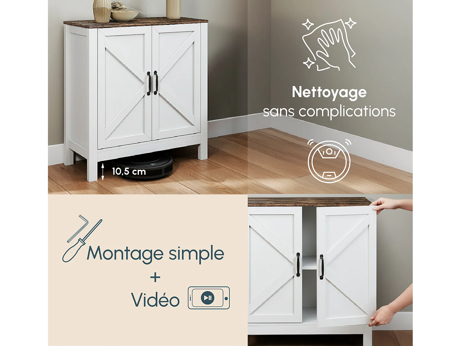 Aparador para Salón comedor en Color Blanco y Roble Rustic 80x35x85cm Olivia